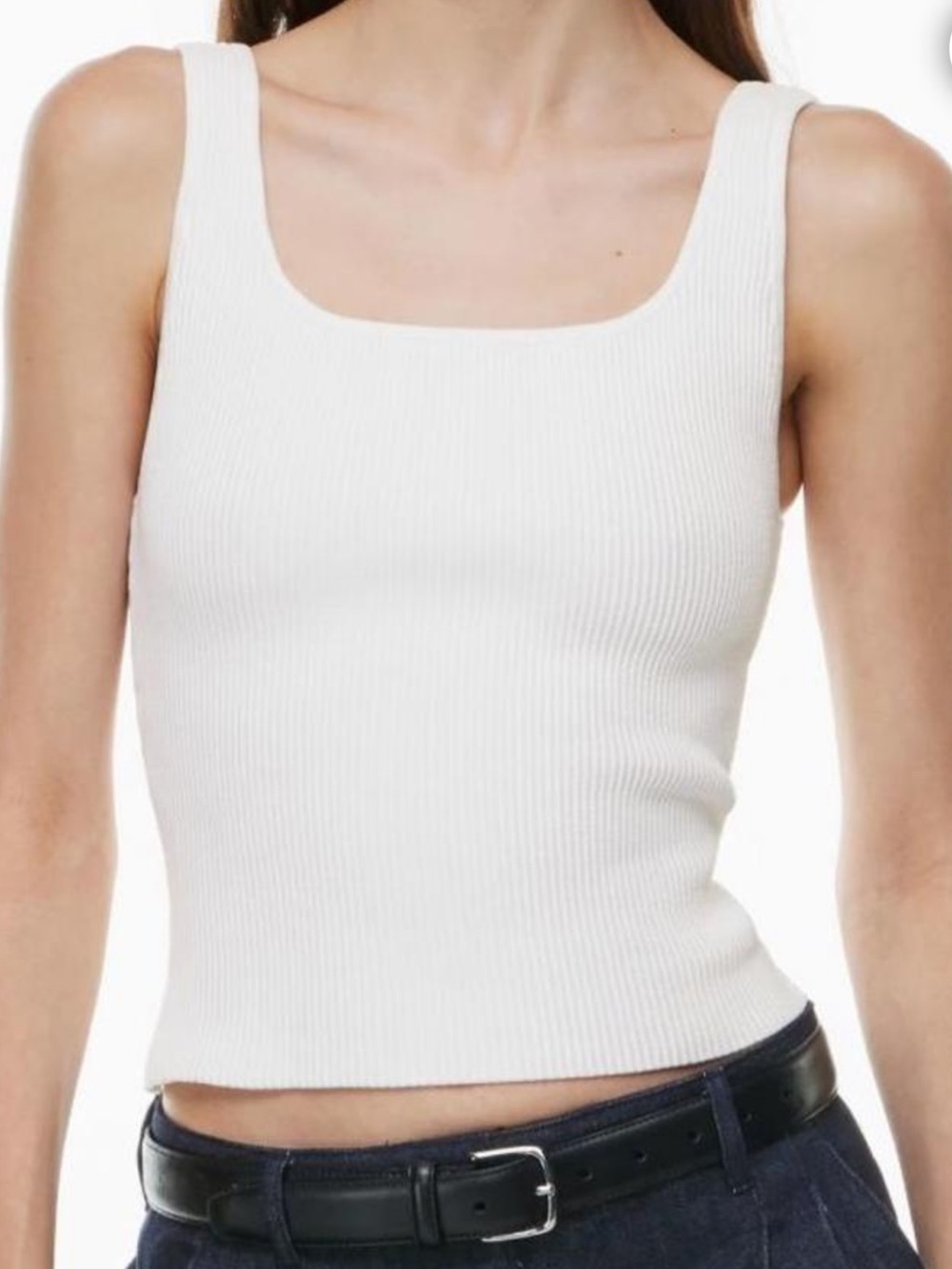 Babaton White Ribbed Square-Neck Tank